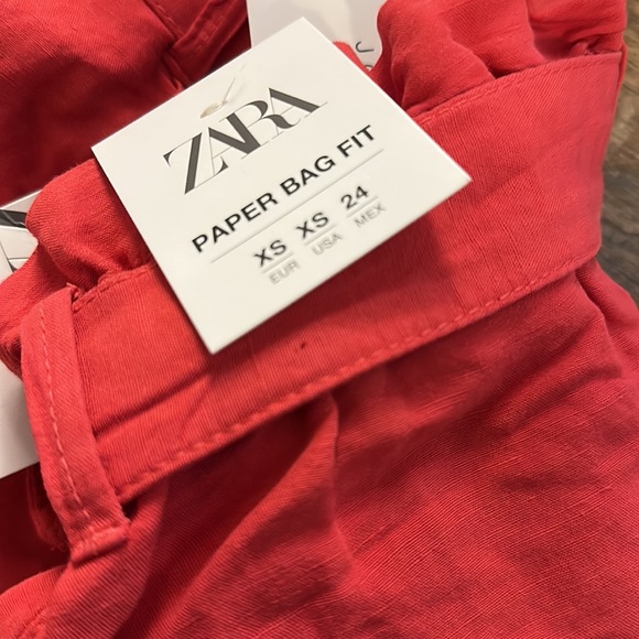NWT ZARA || RED PAPER BAG SHORTS || SIZE S - Picture 8 of 12